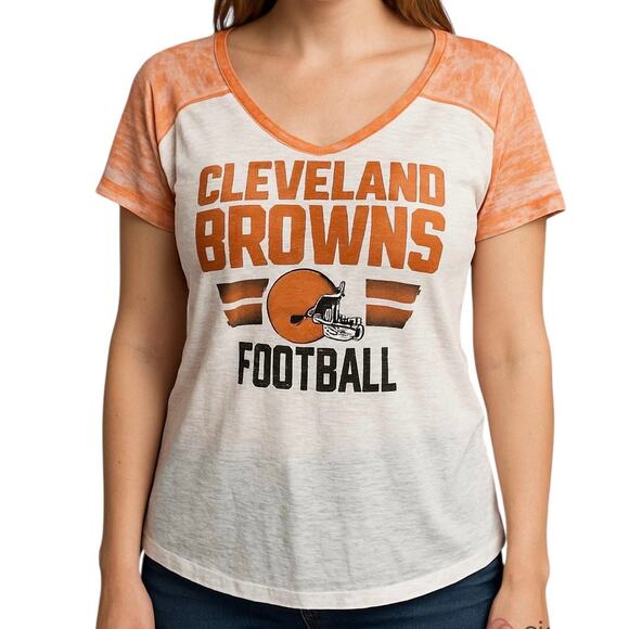 Cleveland Browns XL V-Neck Tee - NFL Football White/Orange - Picture 1 of 9